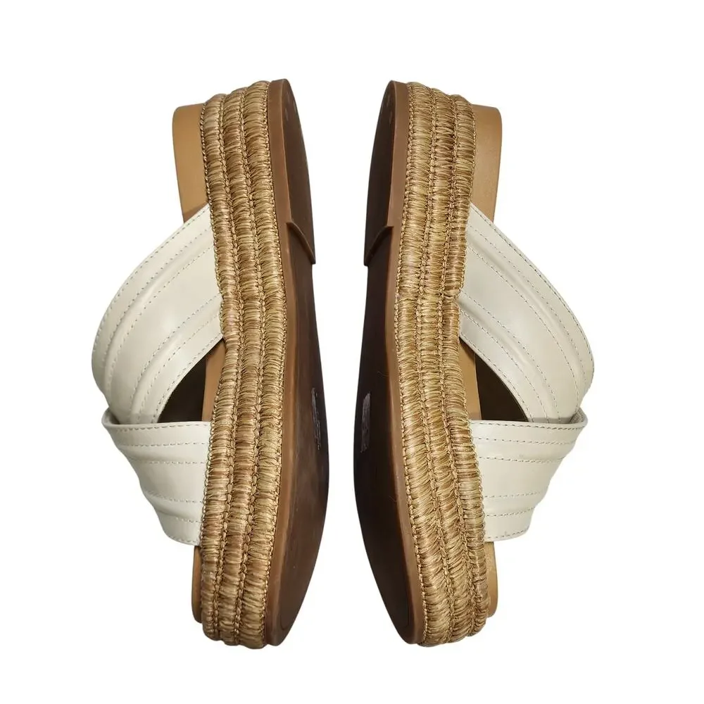 Dolce Vita Womens Weslee Sandals Size 10 Ivory Raffia‎ Platform Slip On Slides